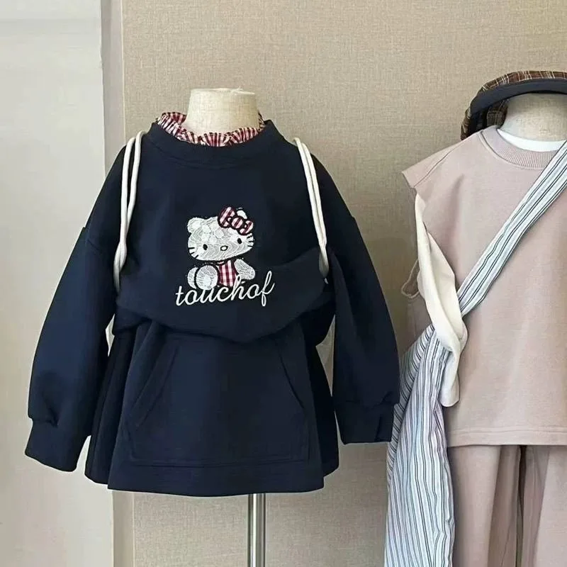 

Kawaii Hello Kitty Sanrio Student Cute Cartoon Long Jacket Children Comfortable Skirt Sportswear Christmas Gifts for Kids