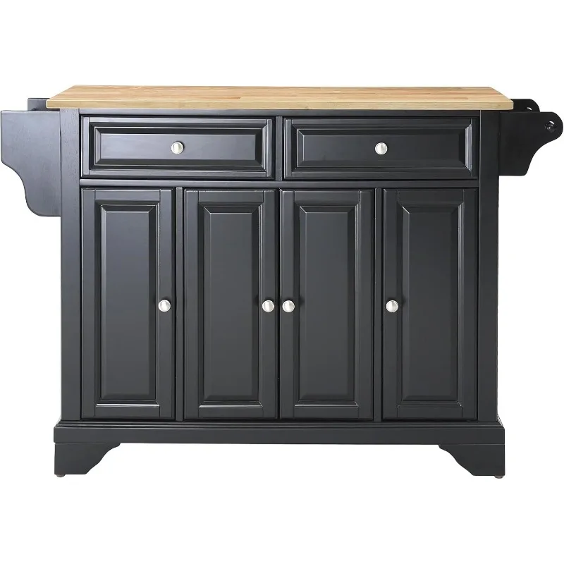 Lafayette Wood Top Rolling Kitchen Island Storage Cart Microwave Stand  Spice Rack  Black Beautiful Raised Panel Doors