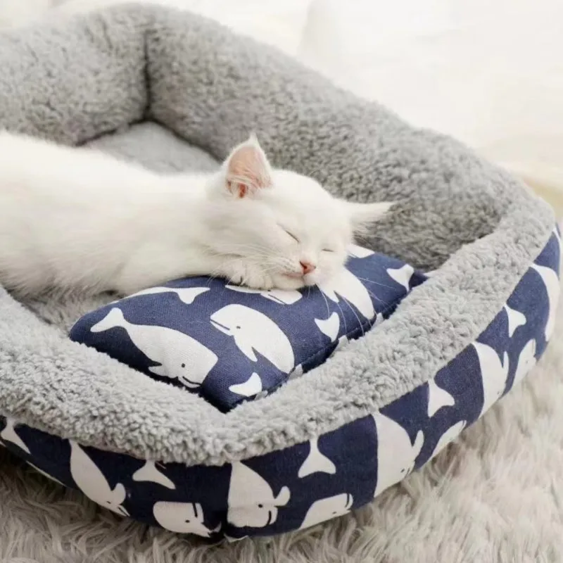 Soft Pet Bed Cat Bed Dog Bed Pet Mattress with Pillow Winter Warm Comfortable Sleeping Mat for Cats Dogs Plush Cat Mat Cat House