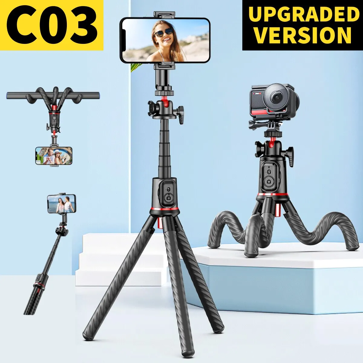 C03 Octopus Tripod Flexible Selfie Stick Smartphone Vlog Video Stand Tripod Outdoor Live Shooting For iPhone Xiaomi Camera