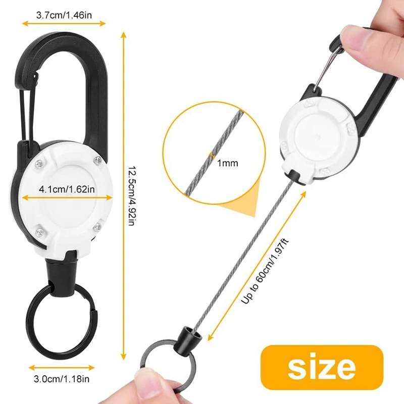 4 ชิ้น Heavy Duty พวงกุญแจแบบพับเก็บได้ Retractable ID Badge Reel Heavy Duty Reel คลิป (สีขาว)