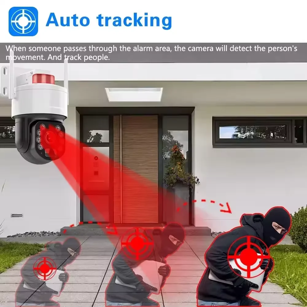 5MP 50X Zoom Optik Deteksi Manusia PTZ Pemantauan Audio Dua Arah IP Kamera Surya CCTV Keamanan Luar Ruangan Panel Surya WiFi
