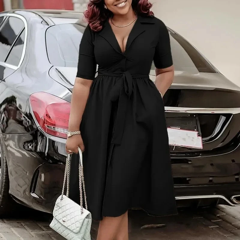 

Ladies' Dress Temperament Commuting Solid Color Short Sleeved Suit Collar Strap Spring/summer New Style