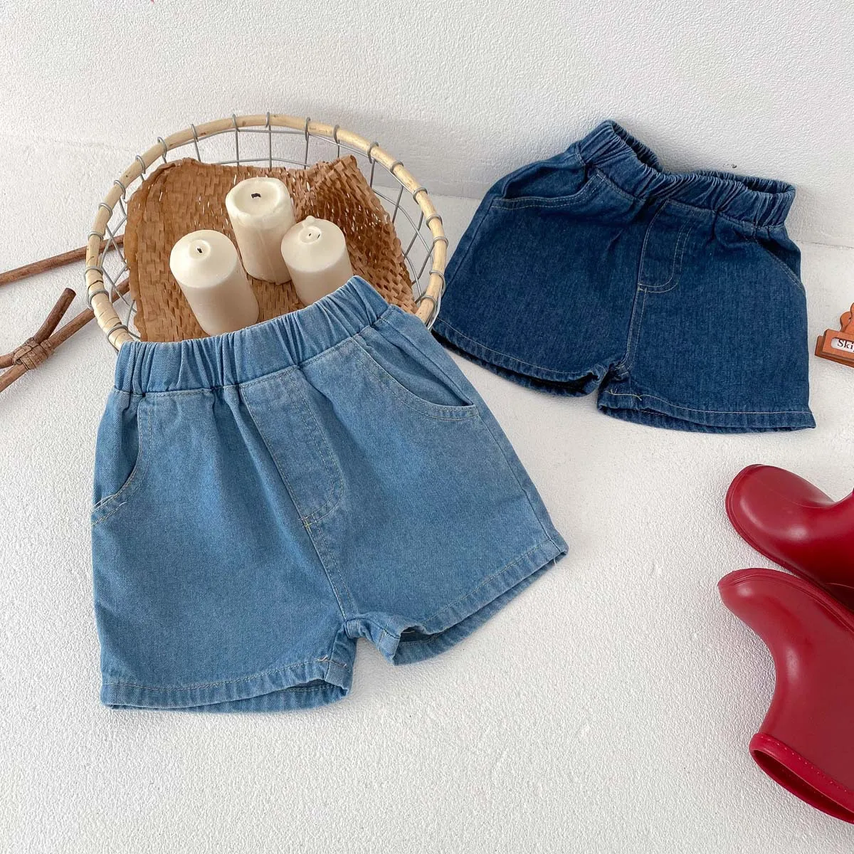 Hot Summer 2024 Toddler Girls Boys Denim Shorts Solid Elastic Waist Brief Muslim Children Girls Shorts with Pockets