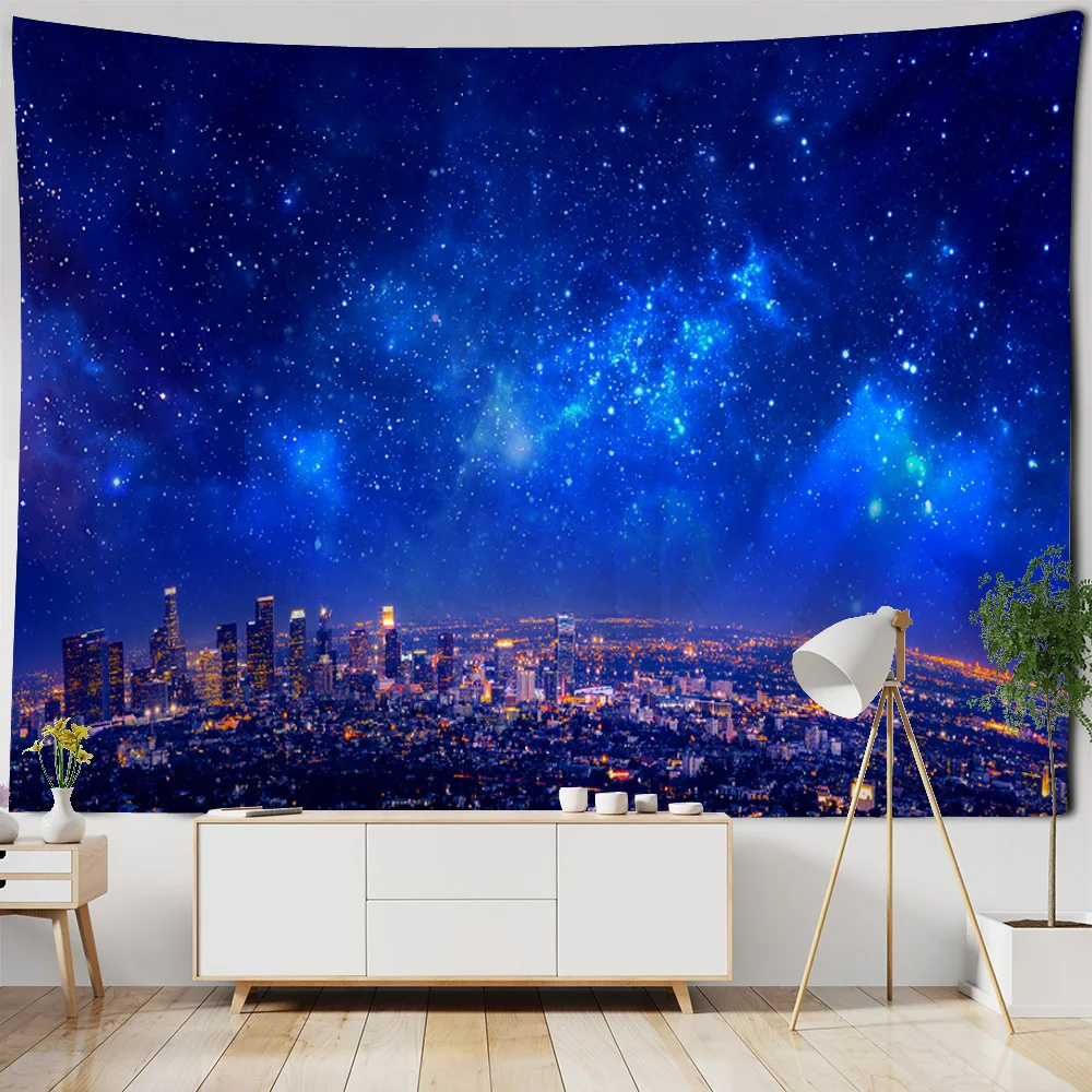 

Urban starry sky landscape tapestry, mysterious universe wall hanging, living room, bedroom hanging cloth, home art decoration