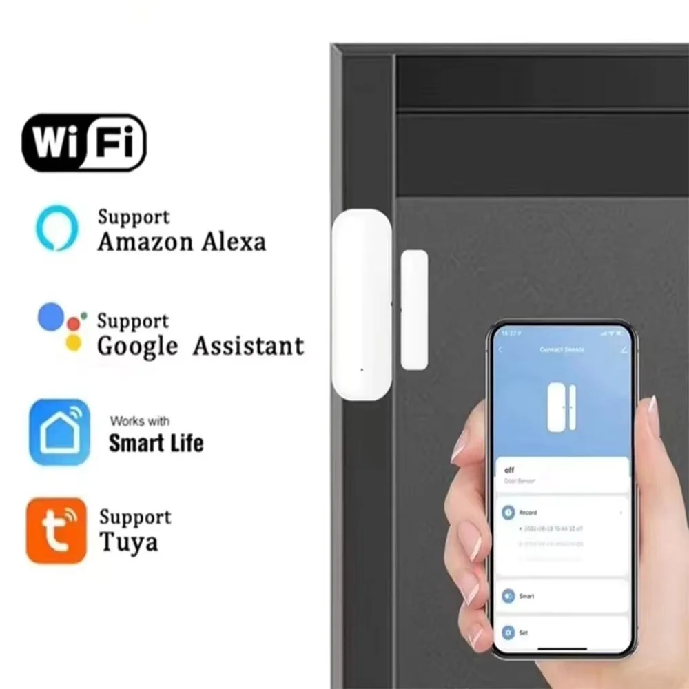 Tuya Smart WiFi Door Sensor Smart Home Open Close Detector Smartlife App Control Notification Compatible with Alexa Google Home