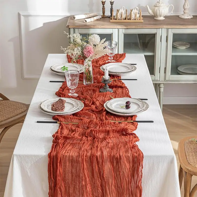 Boho Gauze Table Runner Crinkled: Cheesecloth Wedding Bridal Shower Party Table Decor