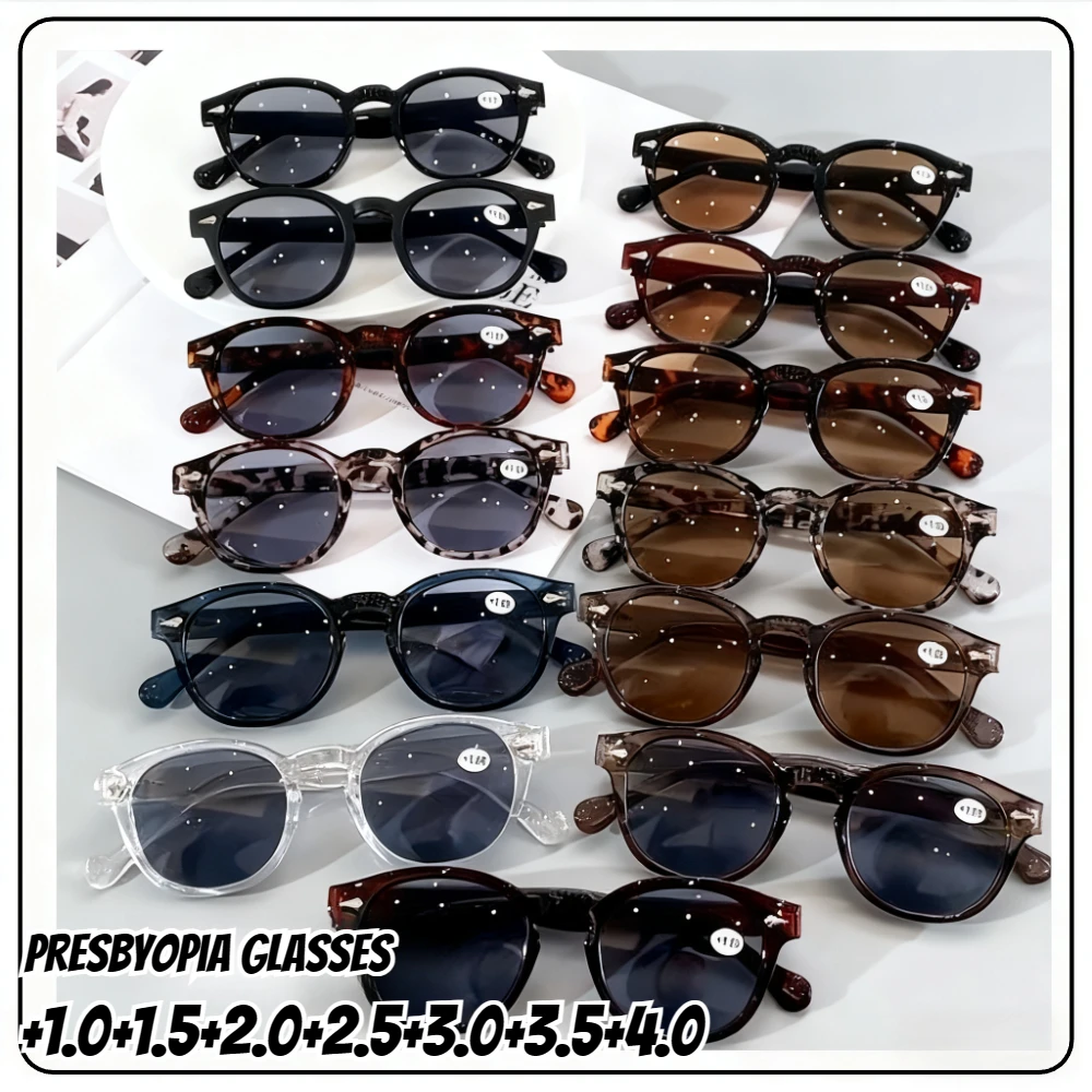 

Fashion Trend Presbyopia Glasses for Women Men Vintage Oval Frame Finished Anti-UV Sunglasses with Diopter +1.0+1.5+4.0 Eyewear