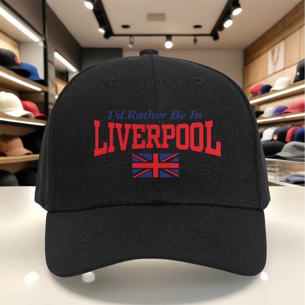I'D Rather Be in Liverpool Baseball Cap, Union Jack Hat, Adjustable Cap