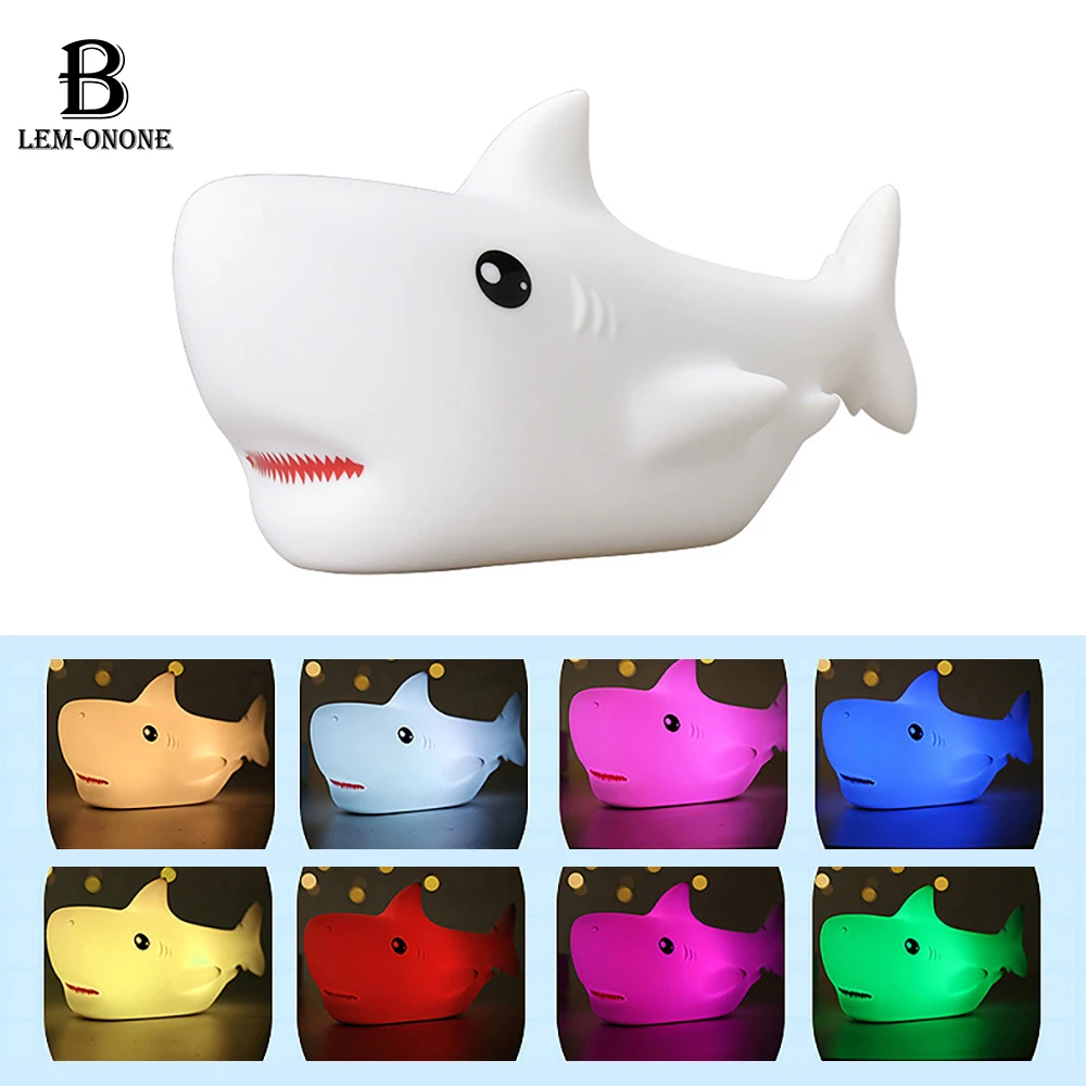 

Cartoon Shark NightLight, LED Soft Silicone Light, Rechargeable Colorful Atmosphere Lamp for Children Christmas Holiday Gifts