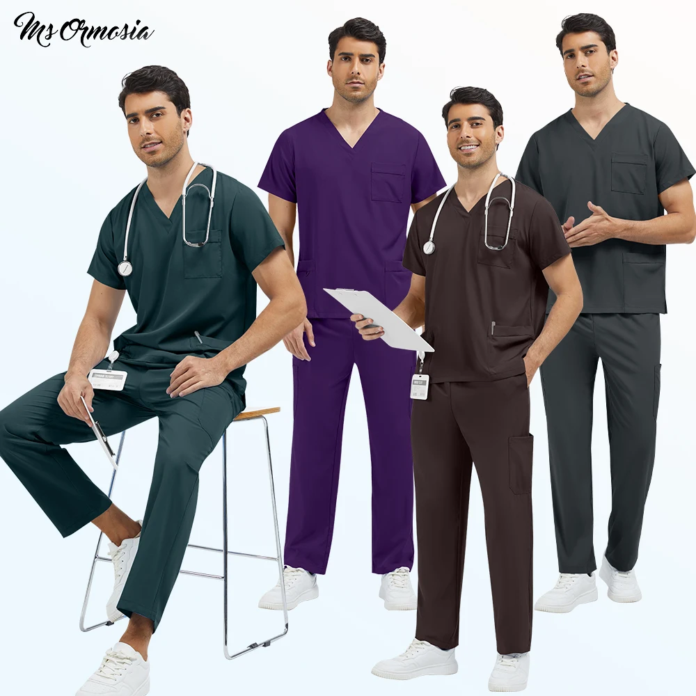 Multicolor Short Sleeve Beauty Salon Wear Elastic Breathable Nursing Surgical Uniforms Woman Men Hospital Set Clinical Clothing