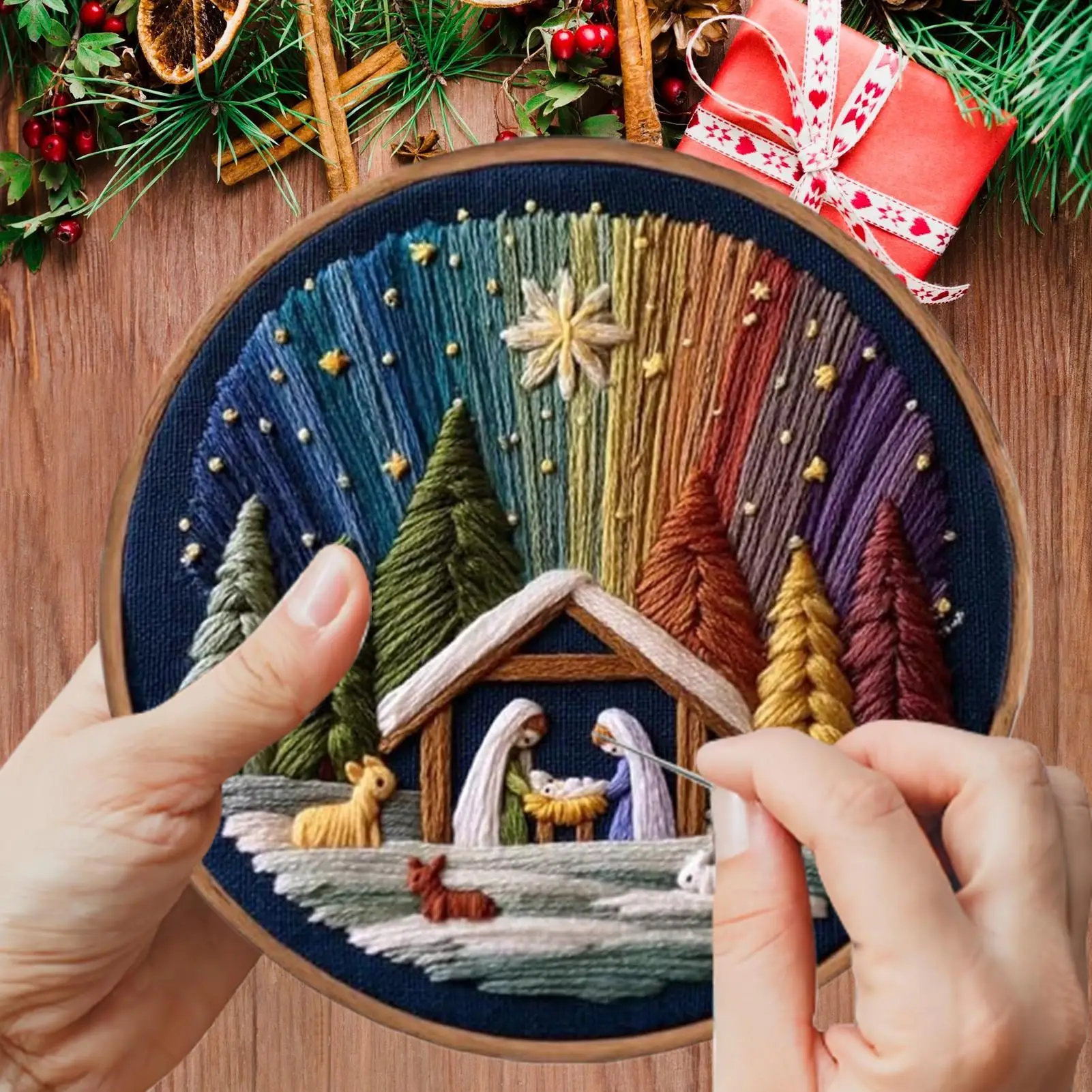 

Nativity Embroidery Kit Christmas Nativity Scene Needlework Stamped Embroidery Beginners Kit For Women Girls Festival Halloween