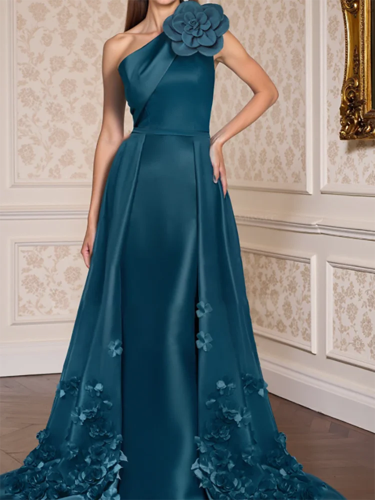 

Classic One Shoulder Flower Sleeveless Mermaid Formal Evening Dresses Birthday Party Prom Gowns Customized