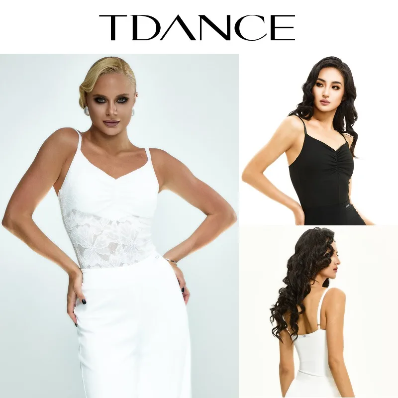 Tuta da pratica moderna latina femminile personalizzata con canotta plissettata con cuscino sul petto per le lezioni quotidiane JM-128