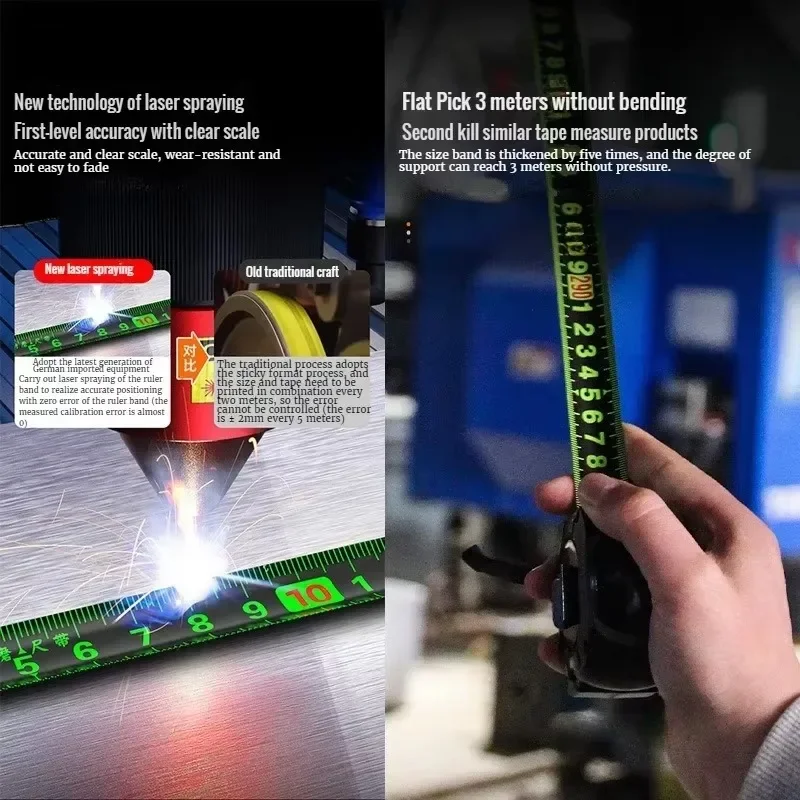 أداة قياس النجارة عالية الدقة شريط قياس 8 متر أدوات قياس منزلية قفل ذاتي شريط قياس 10 متر قابل للسحب
