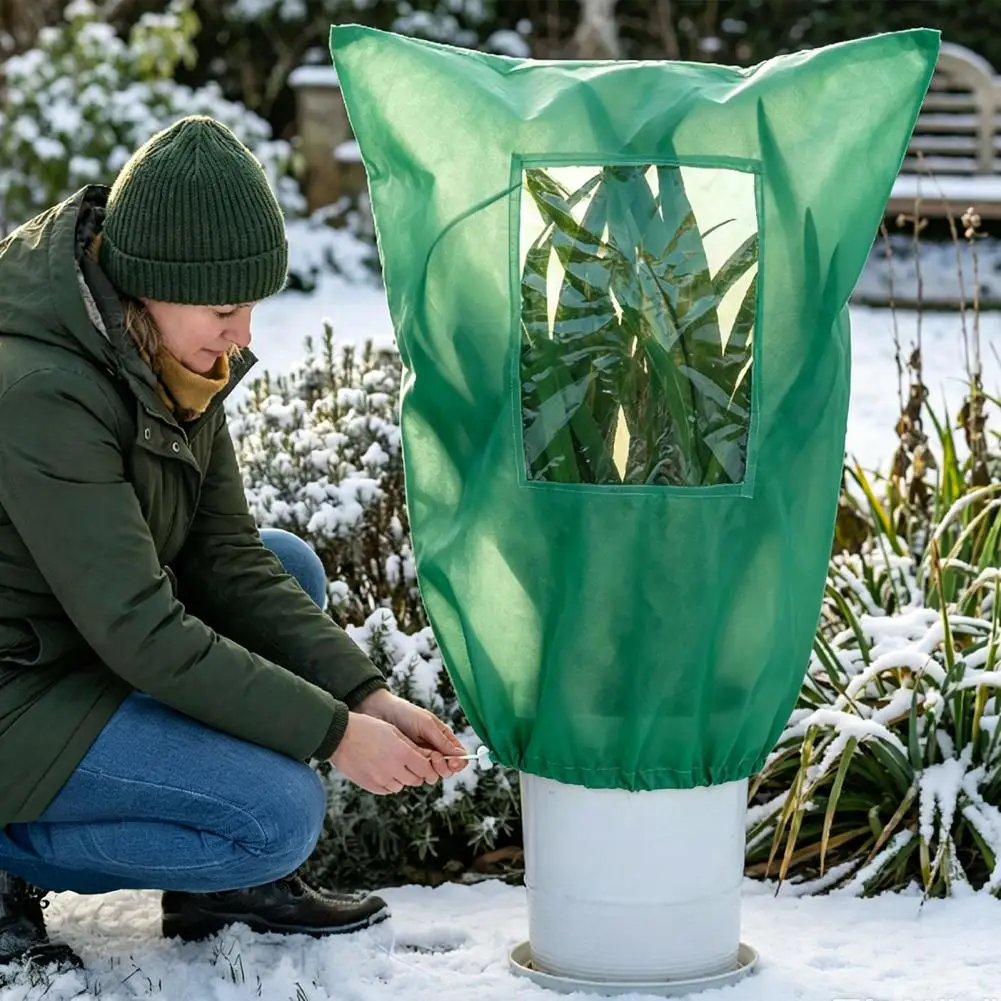 Plant Frost Protection Cover Viewing Window Extra Thick Non-woven Winter Plant Blanket Frost Wind Snow Protection Tree Cover 95