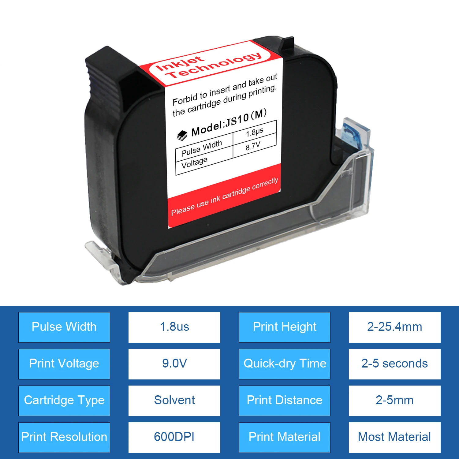 Imagem -02 - Dcode-cartucho de Tinta para Impressora Portátil Solvente Ecológico Rápido Impressora a Jato de Tinta Térmica Js10 Preto 600dpi 127 mm 110 Peças