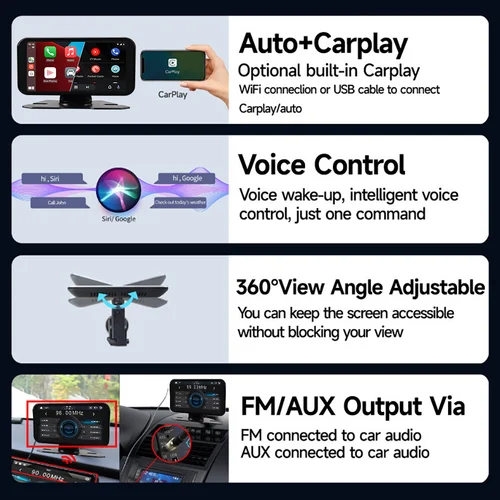 Imagen 2 del producto Navegación GPS Multimedia portátil de 6 pulgadas, Carplay inalámbrico, Android, pantalla táctil automática, reproductor de música, Radio Universal para coche, pantalla para coche