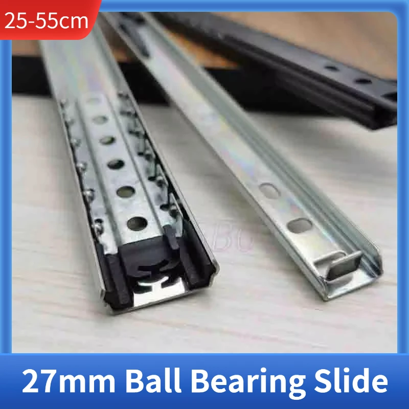 27mm Wide 2-Step Drawer Slide Heavy-Duty Ball Bearing Desk Keyboard Tray Rail 20-25kg Load 25-55cm, Ball Bearing Slide