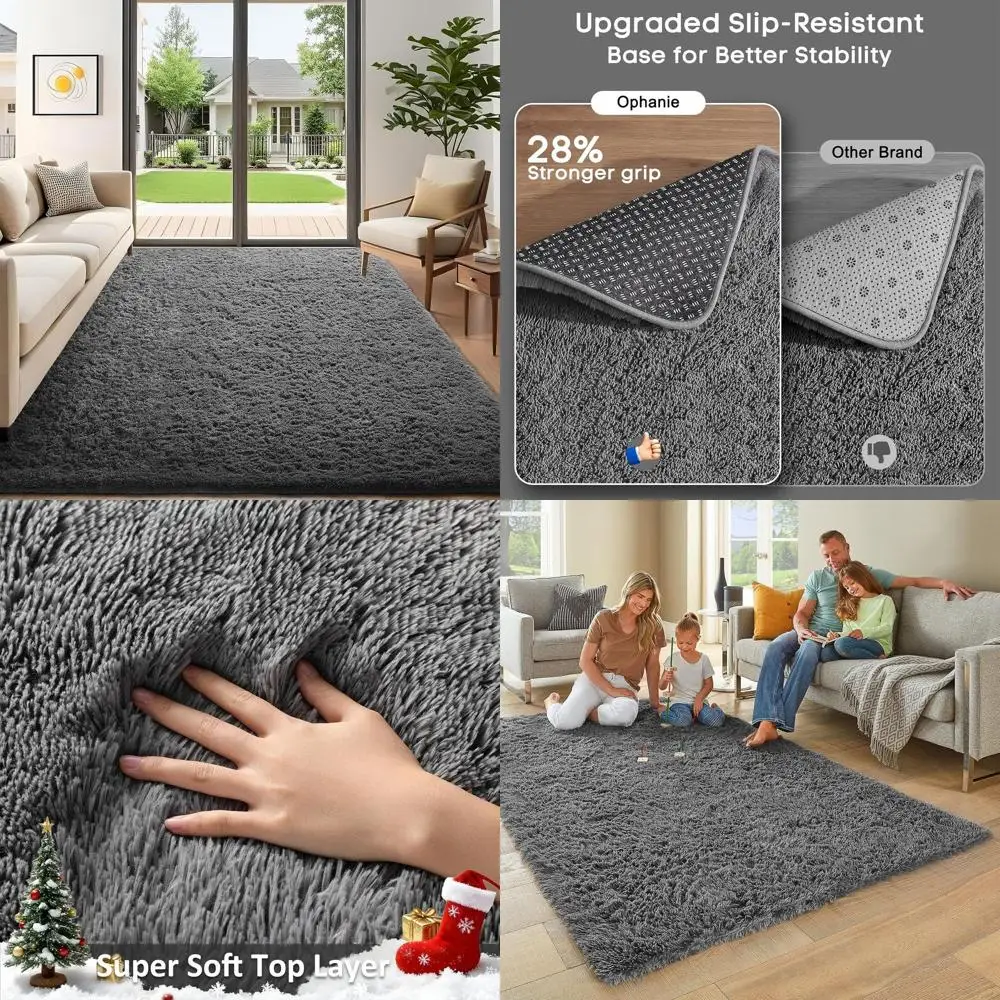 

Large Grey Shag Plush Area Rugs for Living Room, Bedroom, and Kids Rooms - Soft and Aesthetic Floor Decor