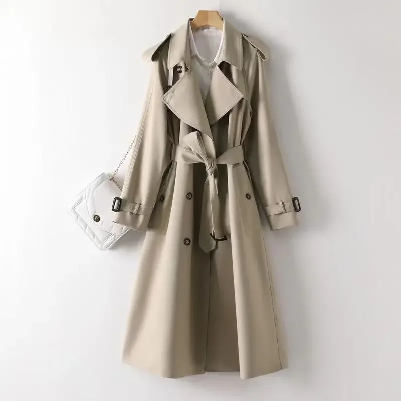 Chique feminino de comprimento médio jaqueta elegante estilo britânico trench para primavera e outono 2024 nova versão coreana