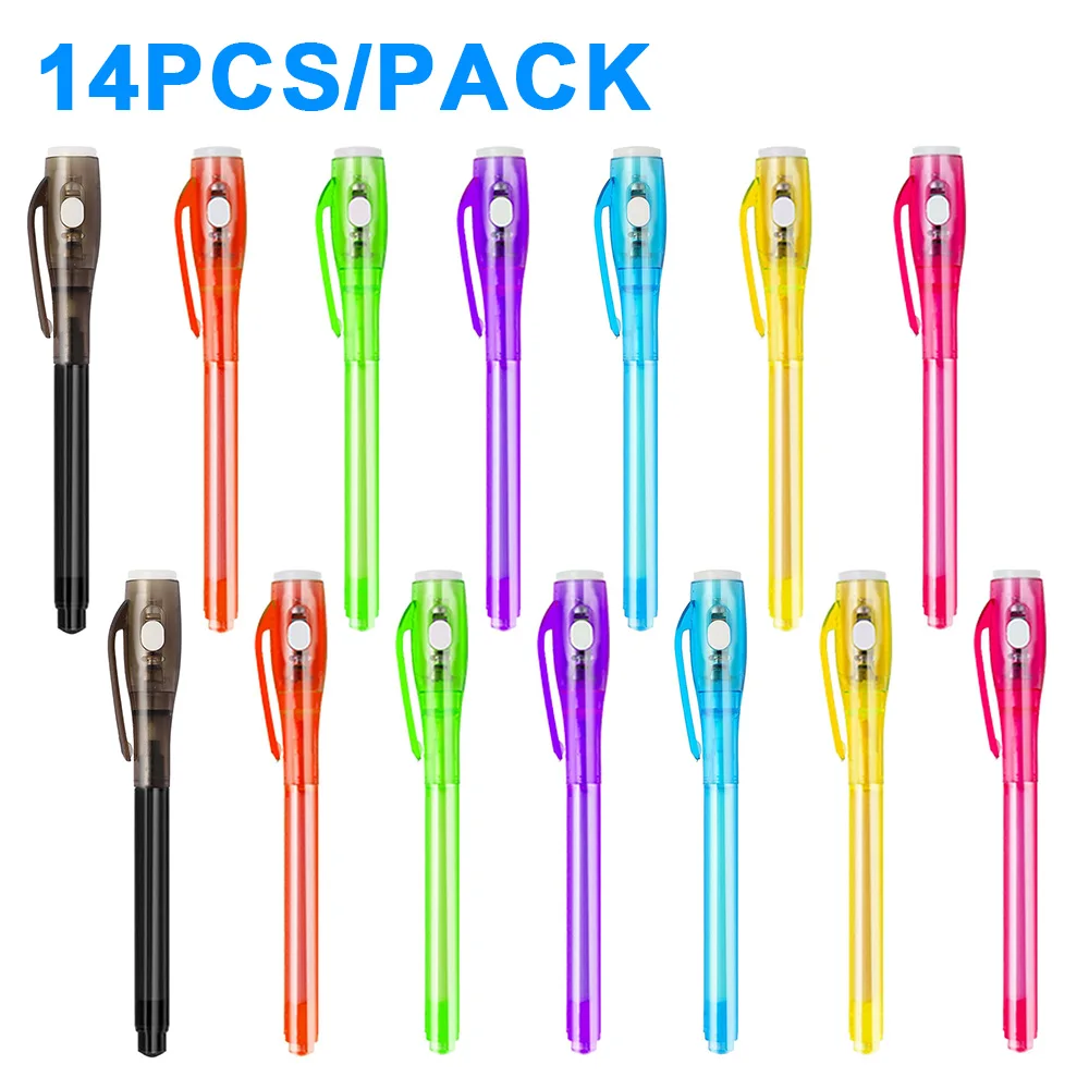 

14pcs Invisible Ink Pen Spy Pen with UV Light Magic Marker for Secret Message Treasure Box Prizes Kids Party Favors Toys Gift