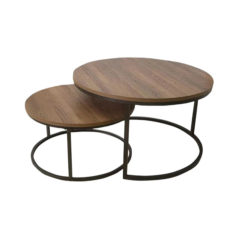 

Nested Curved Black Metal Side MDF Wooden Coffee Table Nested 2 Sets Nested Table