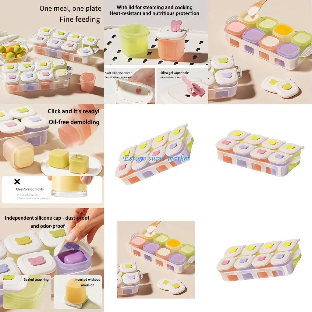 

090B Dishwasher Safe Elastomer Baby Canisters Multiple Section Plan For Homebrewed Infant Diet