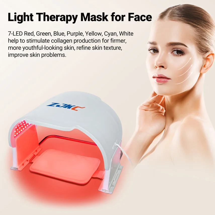 Silicone 7 In 1 Colors Facial With Led Light Therapy Mask Device Photodynamic Treatment for Anti-Aging Fine Lines Blemishes