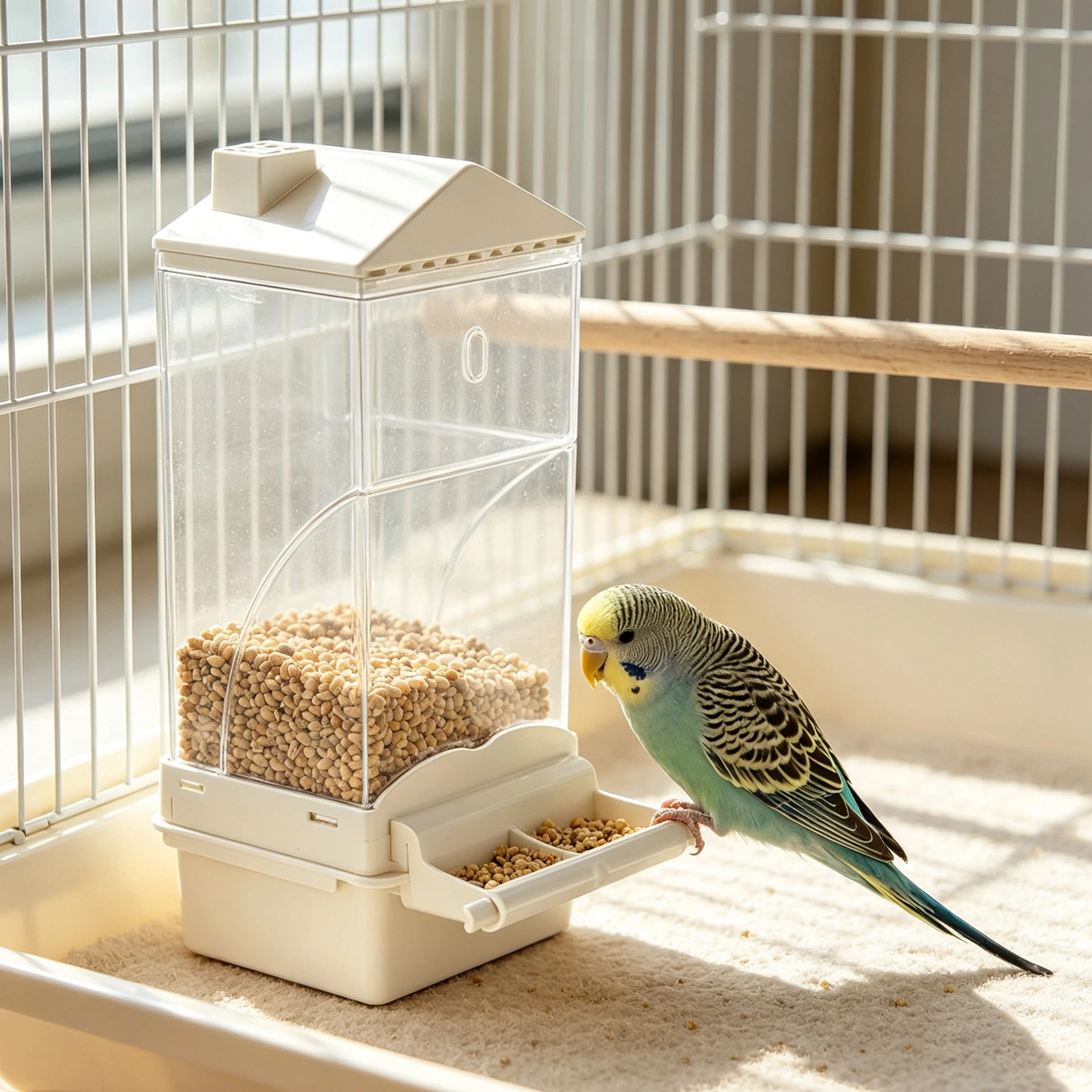Hanging Automatic Parrot Cage Feeder Transparent Large Capacity Spill-Proof Bird Seed Dispenser Bird Feeding Stand for Budgie view 3