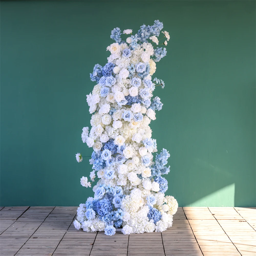 Wedding KT Board Backdrop Decoration Blue White Rose Hydrangea Floral Arrangement for Event Party Props Aisle Floor Flower