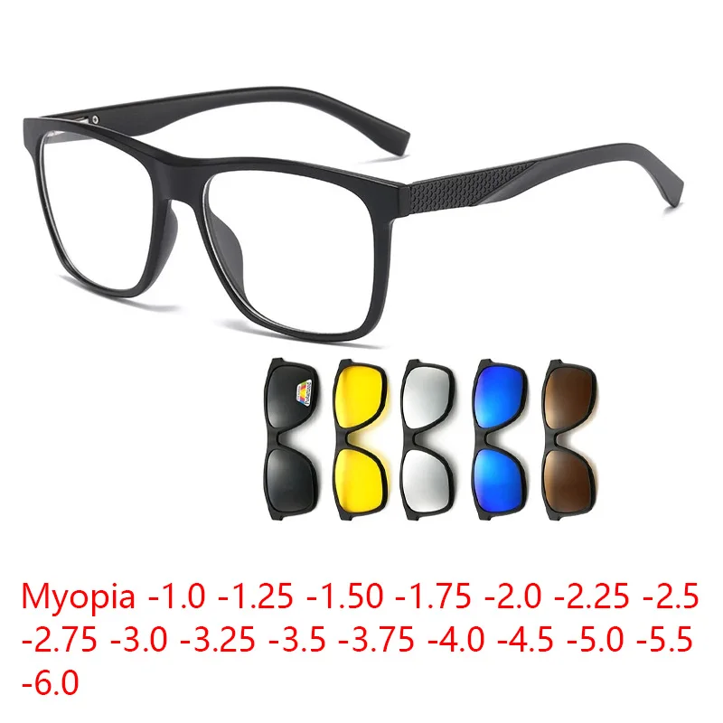 6 In1 Men Polarized Myopia Sunglasses Classic Optical Magnetic Clip Eyewear Custom Women Glasses Frame Eyewear -0.5 to -10