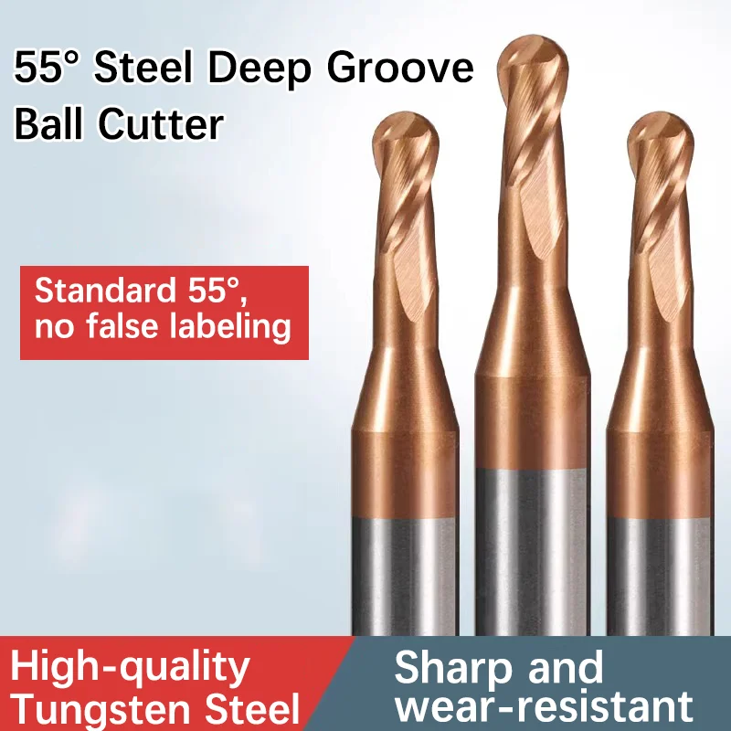 

1pcs 55° 2-Flute Deep Groove Ball End Mill for Steel, Tungsten Carbide Long Neck Extended CNC End Mill