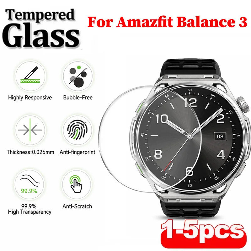 1-5PCS for Amazfit Balance 3 Screen Protector HD Clear Anti-Scratch Tempered Glass Protective Films for Amazfit Balance 3