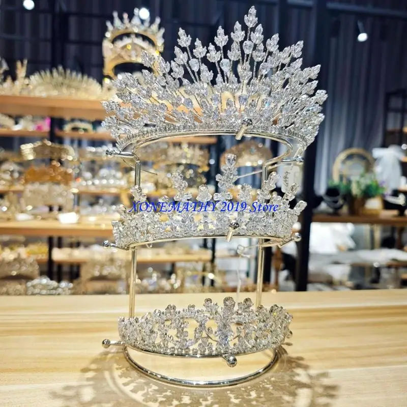 F42F الفولاذ المقاوم للصدأ أربع طبقة تاج شاشة رف حامل الشعر الكريستال حامل الدعم سهل تجميع موقف تخزين المجوهرات #2