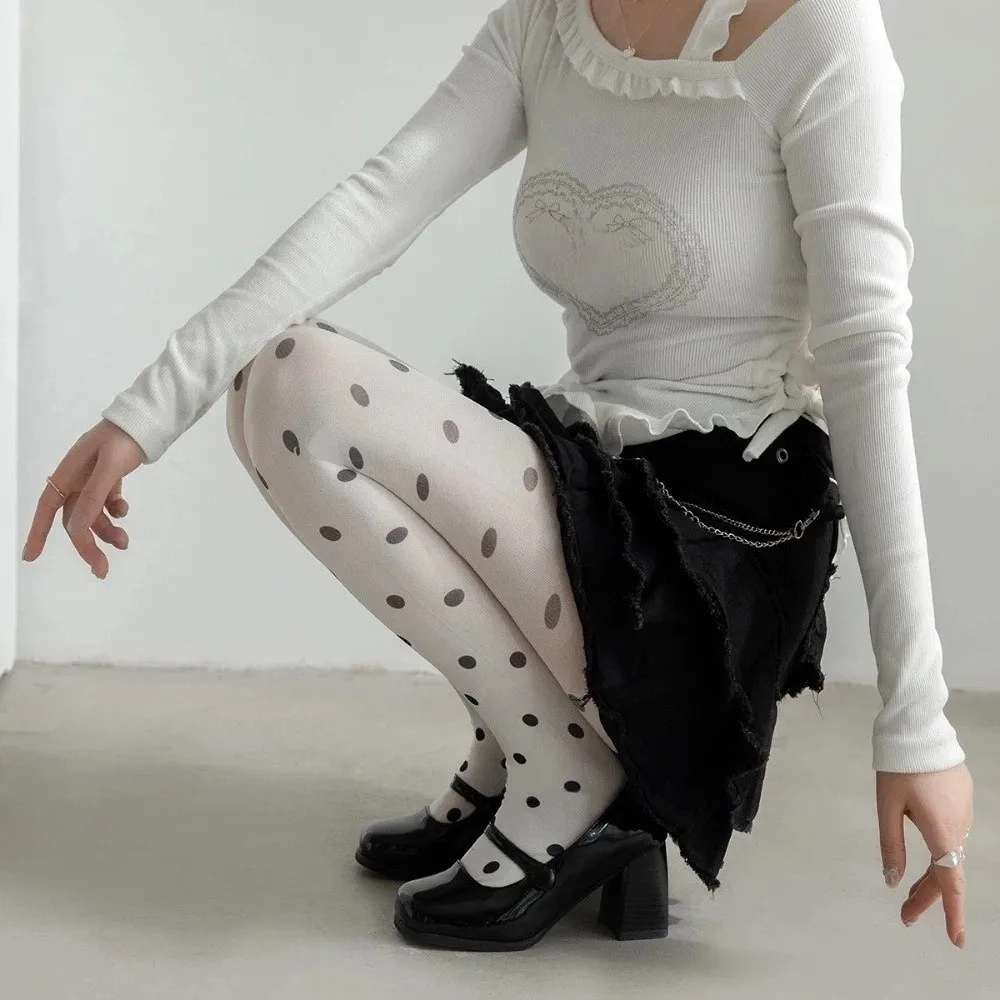 Colorful Polka Dot Stockings Elastic Breathable Large Dot Pantyhose Seamless Slimming Y2K Retro Silk Stockings Cosplay