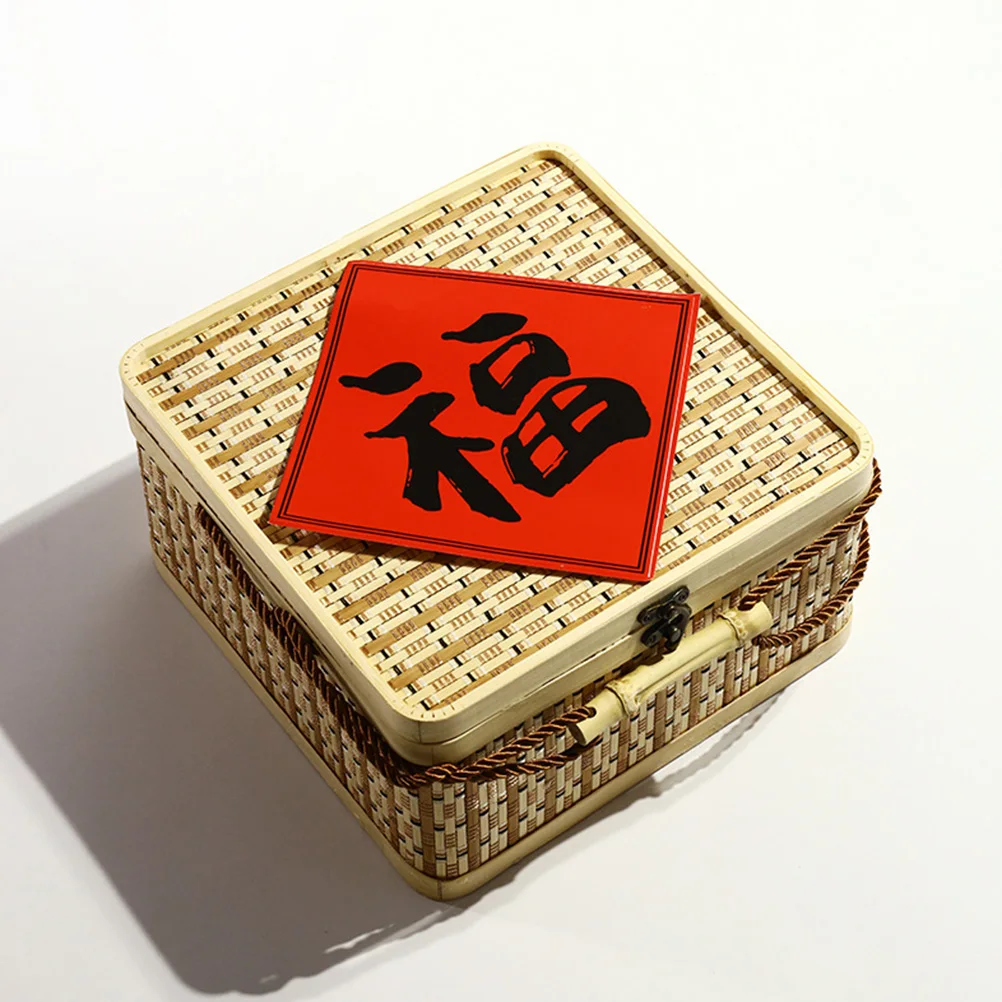 

Stylish Bamboo Handwoven Rustic Gift Container with Cover for Holiday Gifts Food Home UsePortable Storage Handwoven Storage