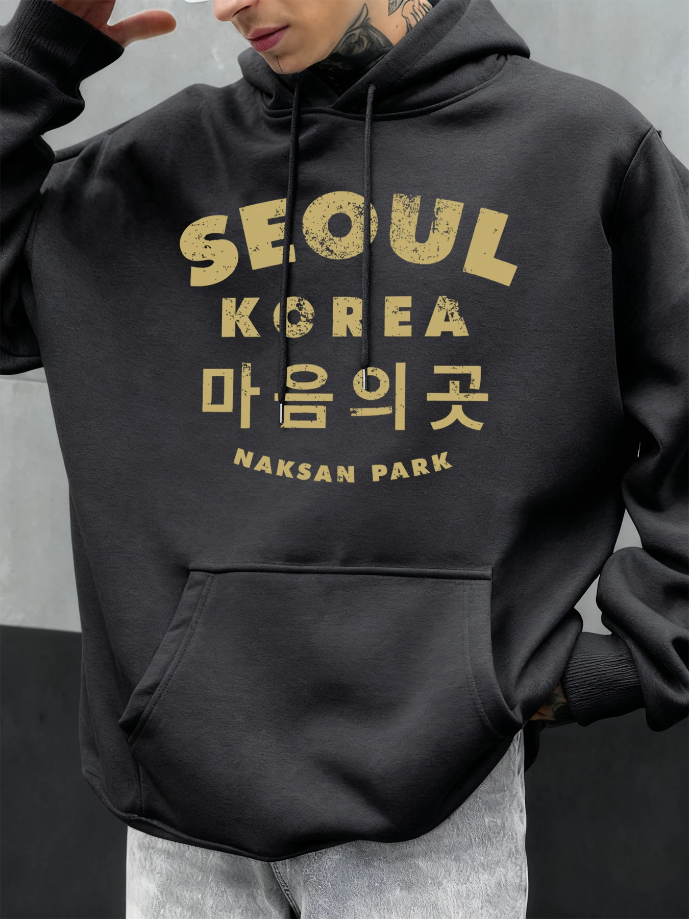 سيول كوريا إلكتروني يطبع الرجال هودي الخريف الصوف هوديس الهيب هوب المتضخم الشارع الشهير مريحة ملابس غير رسمية للجنسين #1