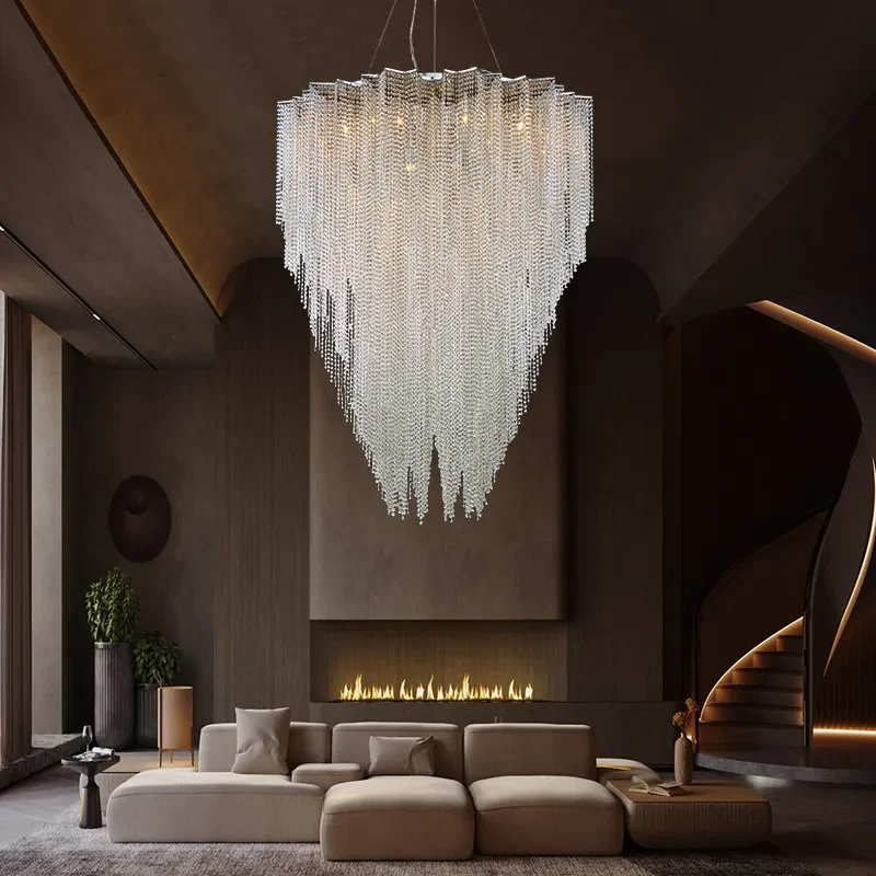 Modern LED ceiling tassel chandelier with crystal lustre, suitable for living room, hotel lobby decoration, height adjustable