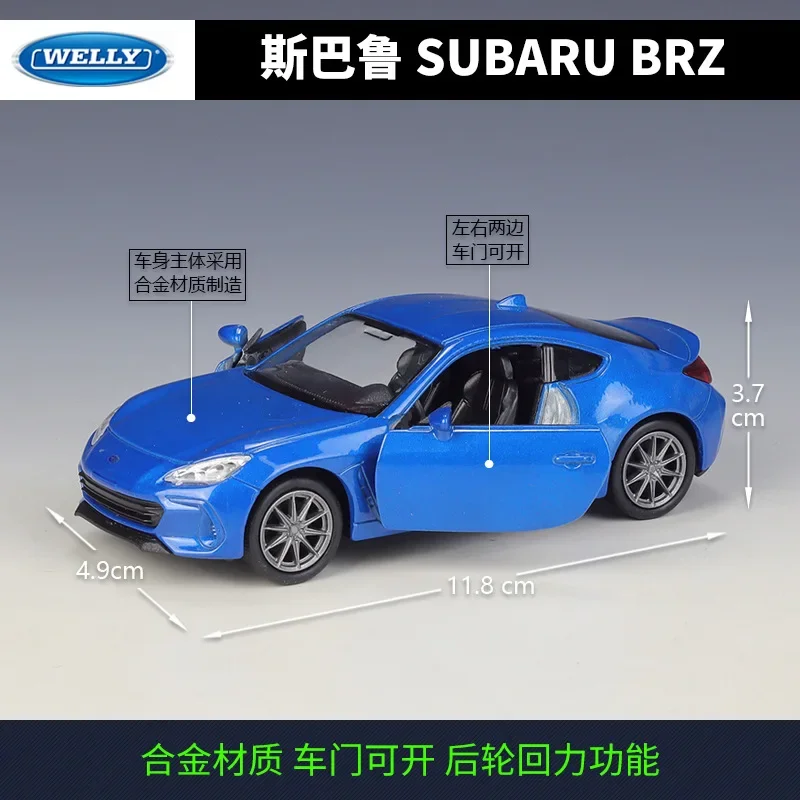 WELLY 1:36 SUBARU BRZ Metalowy Model Luksusowego Samochodu z Odlewu Stopowego, Zabawka Samochodowa z Napędem Pull Back, Idealna na Prezent Kolekcjonerski