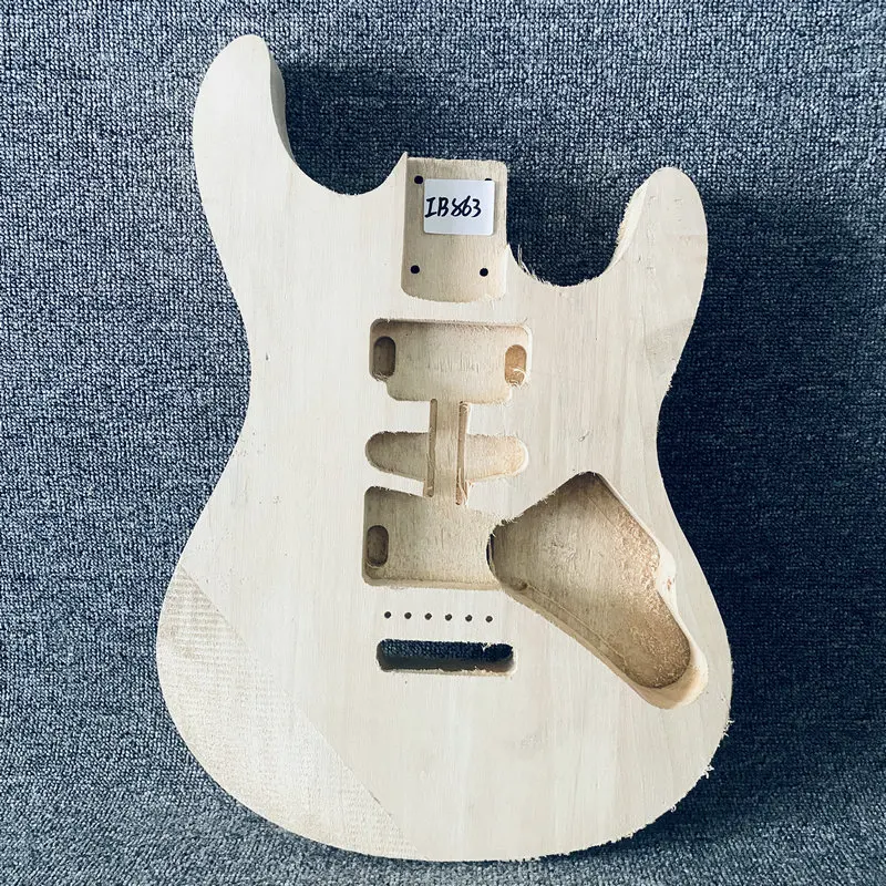 IB863 Semi Finishing ST Guitar Body in Basswood No Paints 6 Screws Fixed Bridges Tremolo for Strato Guitar DIY Replace