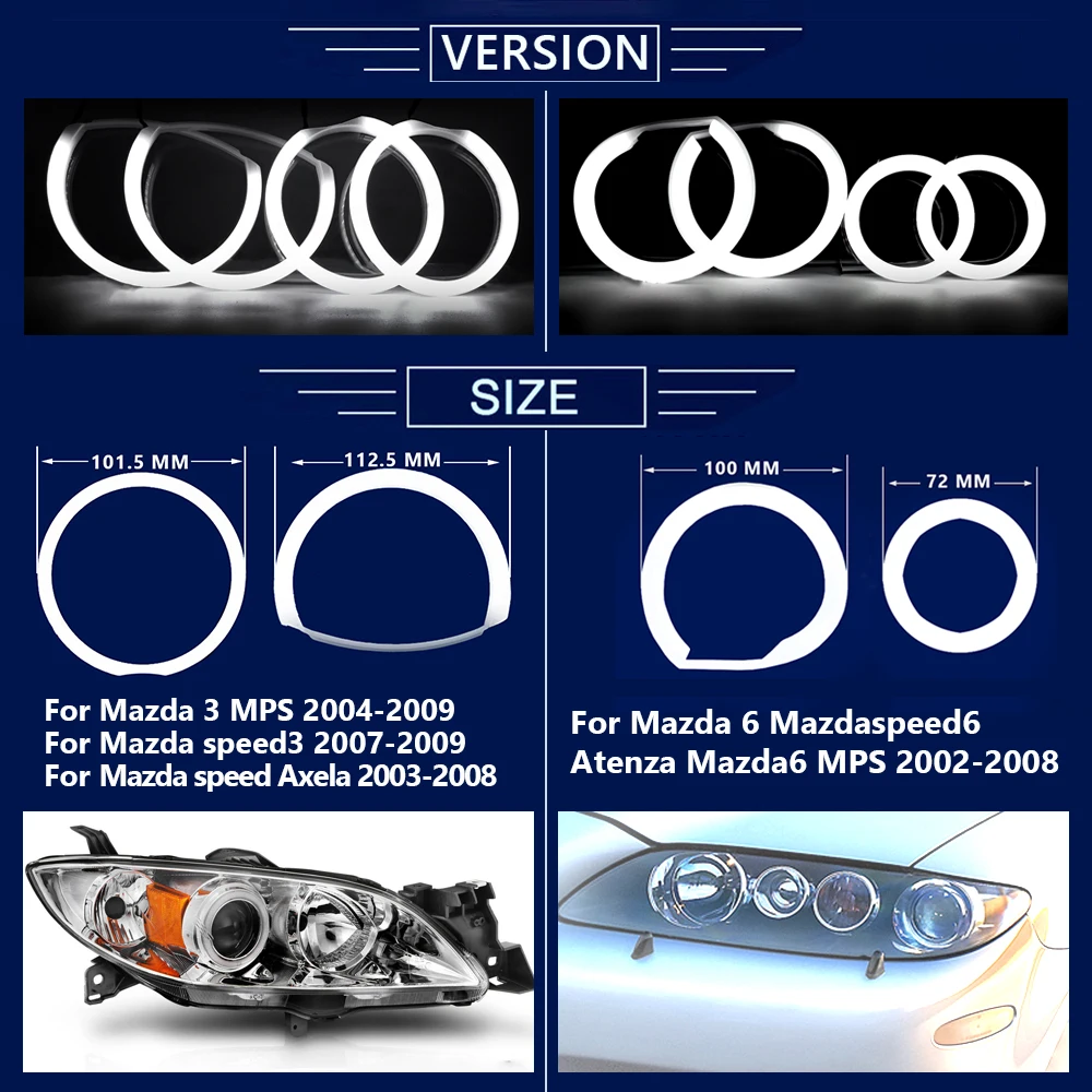 4Pcs For Mazda 3  6 mazda3 BK 2003-2009 Mazda6 MPS 2002-2008 Excellent Ultra bright Cotton Angel Eyes kit halo rings DRL