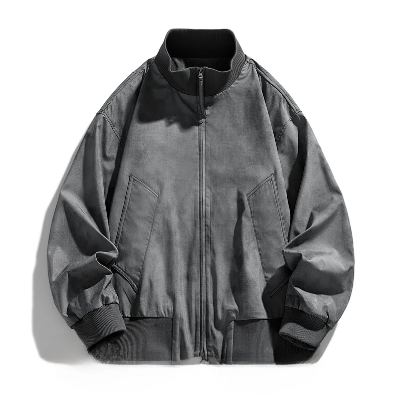 

Retro American Dyed Stand Collar Jaet ort Casual Sle Men's Faion Streetwear Trend Polyester Fiber Long Sve Zipper ...