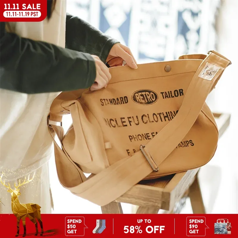 

Maden Women's American Retro Large Capacity Crossbody Newsboy Bag Letter Canvas Locomotive Computer Tote Postman Bag