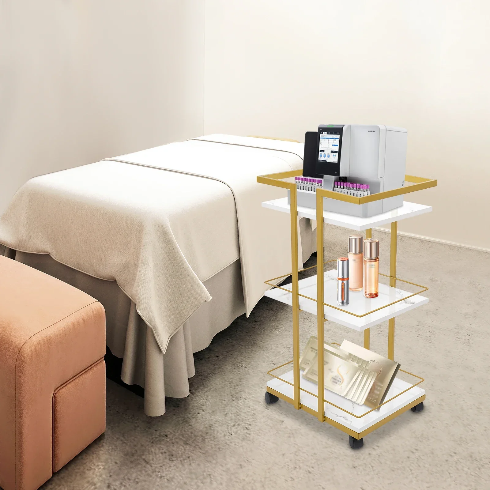 عربة أدوات دوارة متعددة الأغراض مع عجلات، عربة تخزين متنقلة للاستخدام في الصالونات والمكتب - محطة تجميل بسعة 25 كجم