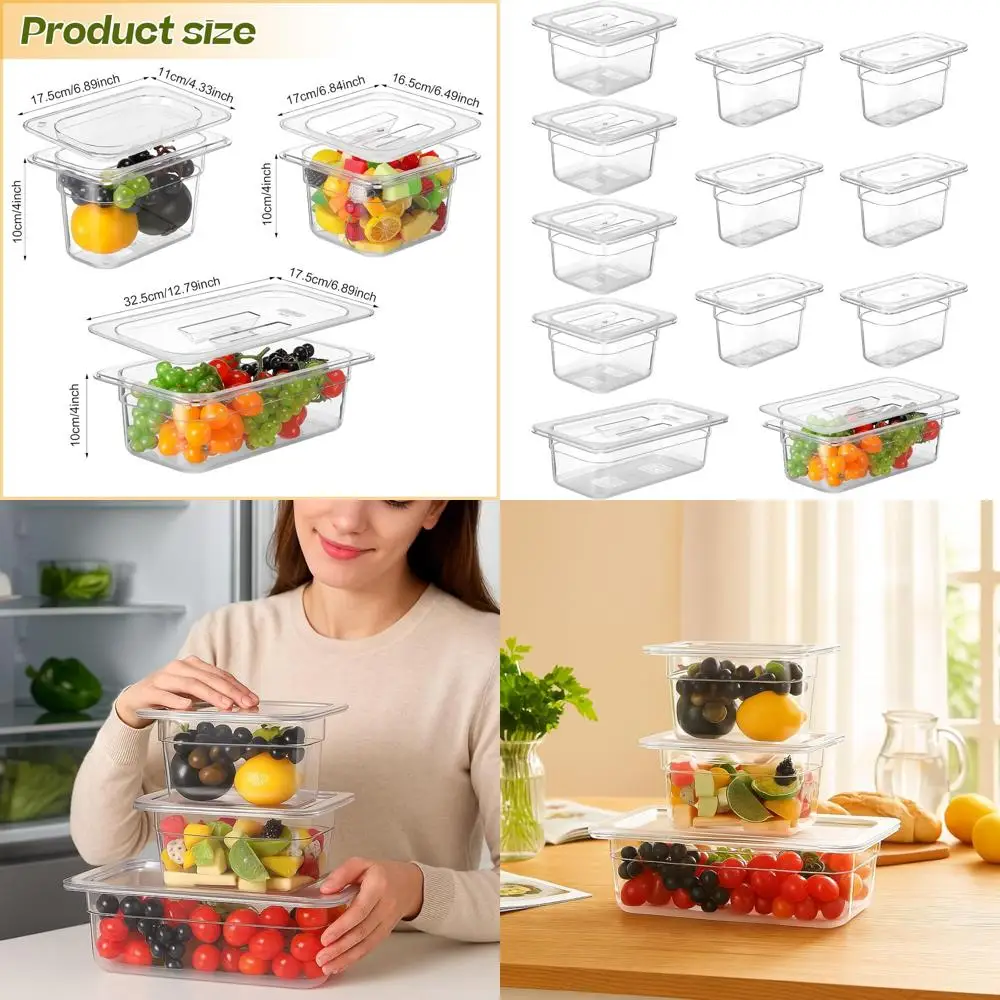 

Штабелируемые прозрачные контейнеры для пищевых продуктов из поликарбоната, набор из 12 предметов, размеры 1/3, 1/6, 1/9, глубина 4, для коммерческого хранения на кухне