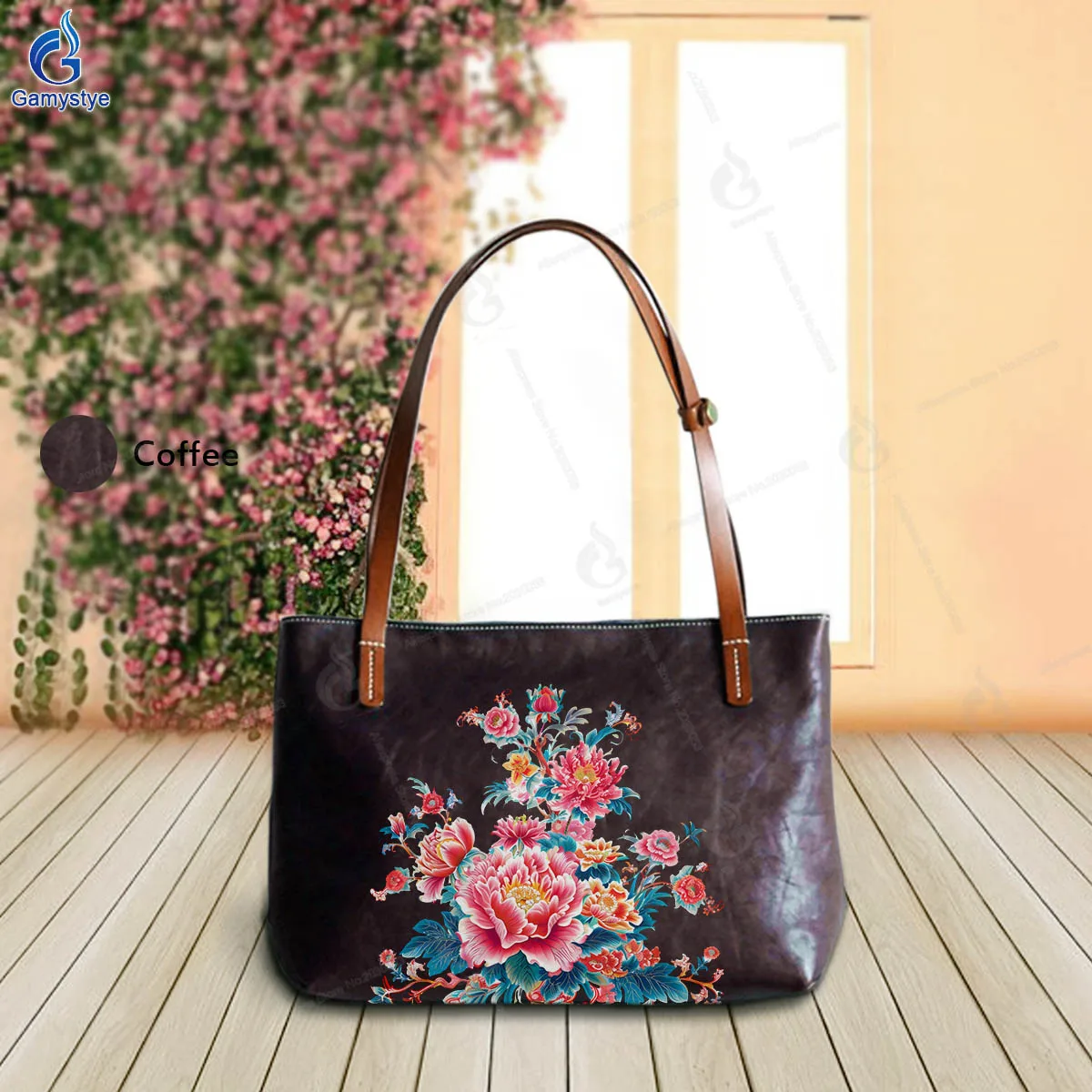 Art Print NICE FLOWERS Customize Totes Real Cowskin Leather Women'S Shoulder Bags Purses Shopper Handbag Crossbody Bags