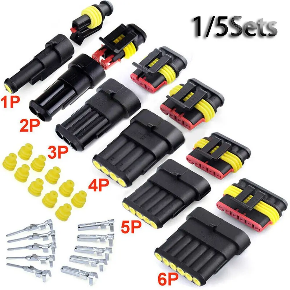 1/5Sets New Terminal Car Cable Male and Female Plug  Electrical Wire Automotive Waterproof Connectors 1P 2P 3P 4P 5P 6P