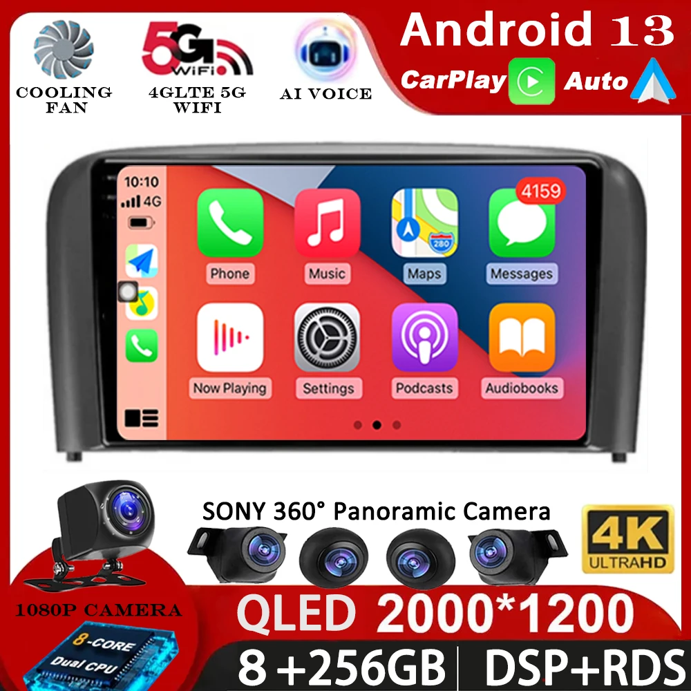 

Для Volvo S80 1 1998-2006 Автомобильный радиоприемник Мультимедийный видеоплеер Навигация Android 15 GPS Auto Carplay DVD DSP 4G WIFI 360 Камера