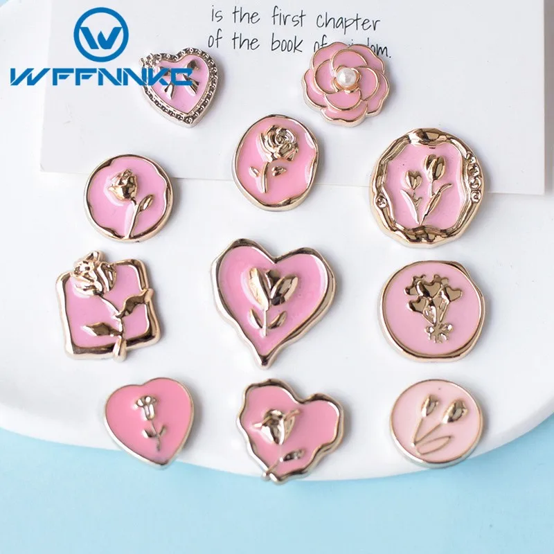 WFFNNKC 20Pcs Pink Series Electroplated Flatback Resin Rose Love Heart DIY Craft Decoration Earrings Brooch Jewelry Acceessories